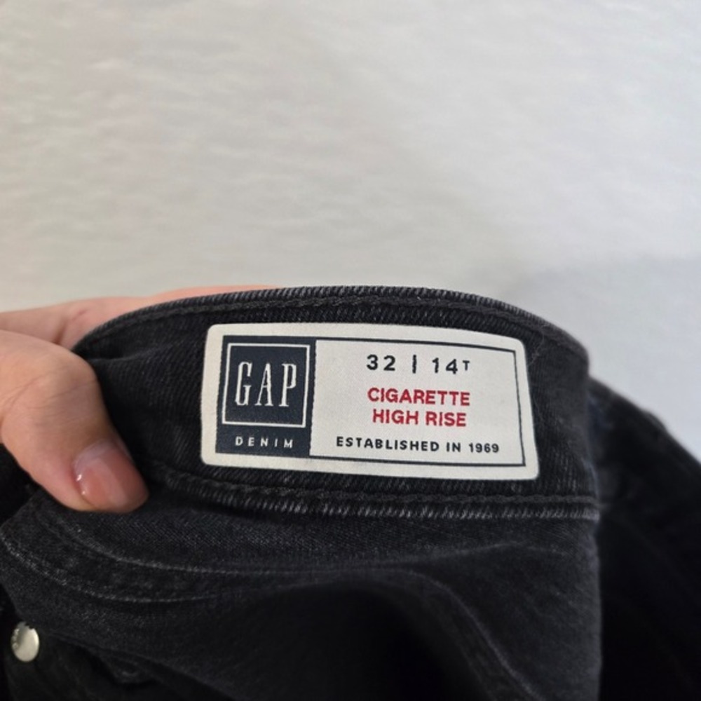 GAP‎ Cigarette High Rise Jeans Black Denim Raw Hem Size 32 Tall - Picture 4 of 5